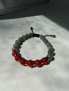 Blue Gray Jade + Red Jasper beaded bracelet