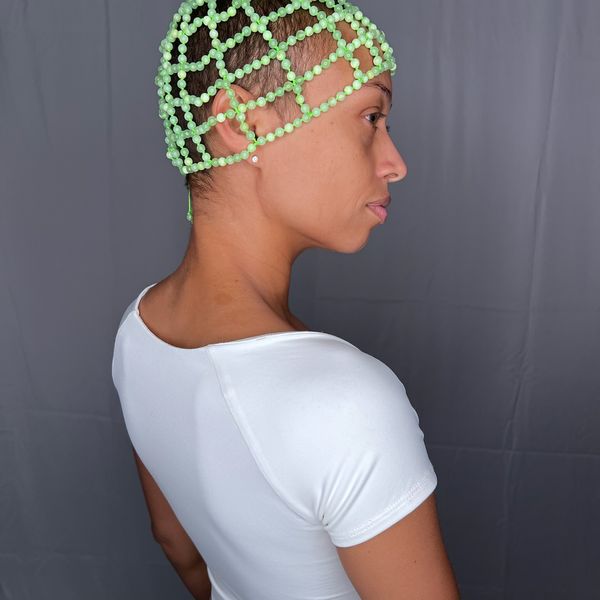African Green Flower Jade beaded/adjustable OurVOW gemstone crown headdress