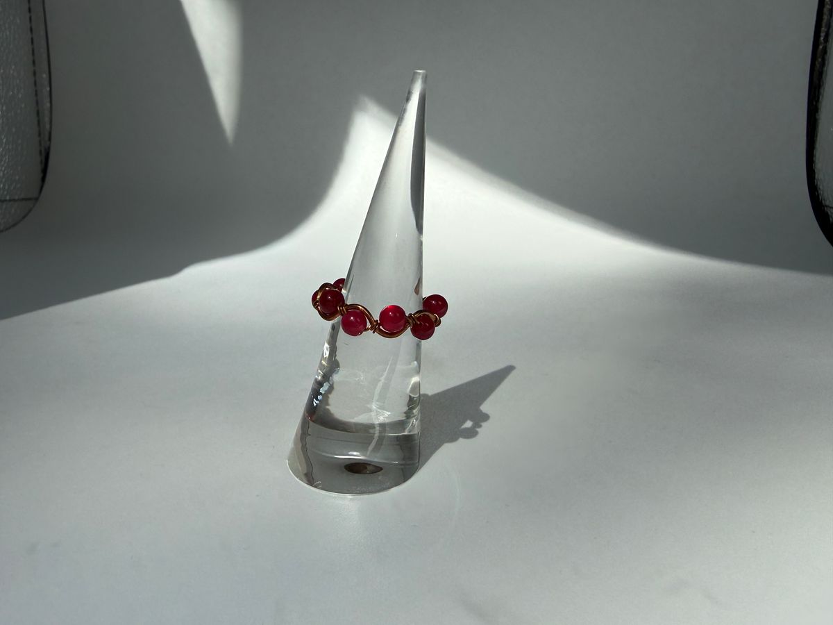 Red Jade Copper swirl ring