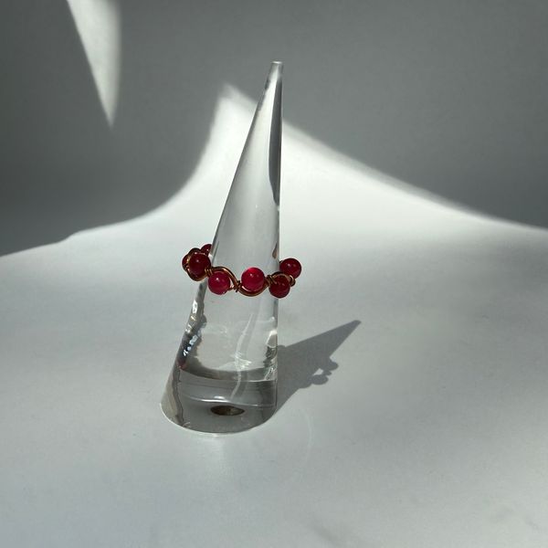 Red Jade Copper swirl ring