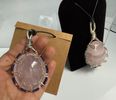 Rose Quartz wire-wrapped with black leather necklace