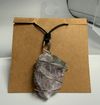 Flourite wire-wrapped necklace with black leather necklace