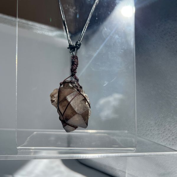Smoky Quartz stone with black leather necklace