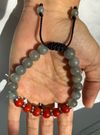 Blue Gray Jade + Red Jasper beaded bracelet