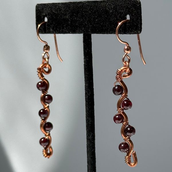 Red Garnet Copper Swirl earrings