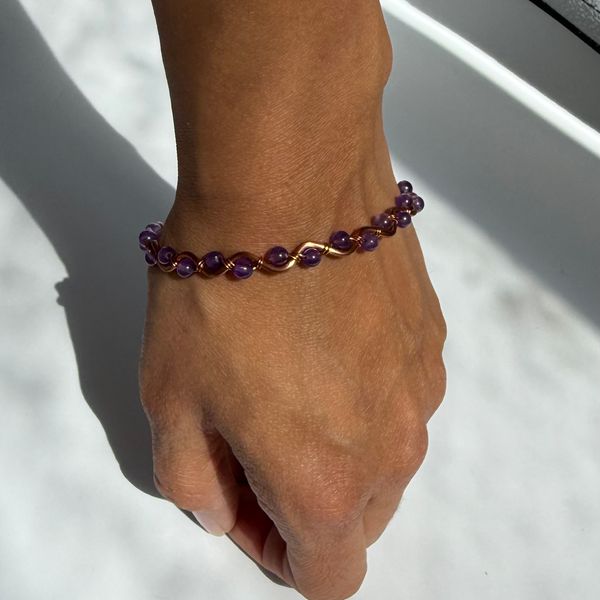 Amethyst & Copper swirl small bead bracelet