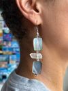 Clear Quartz Earrings wire-wrapped with Iridescent Shell Bead