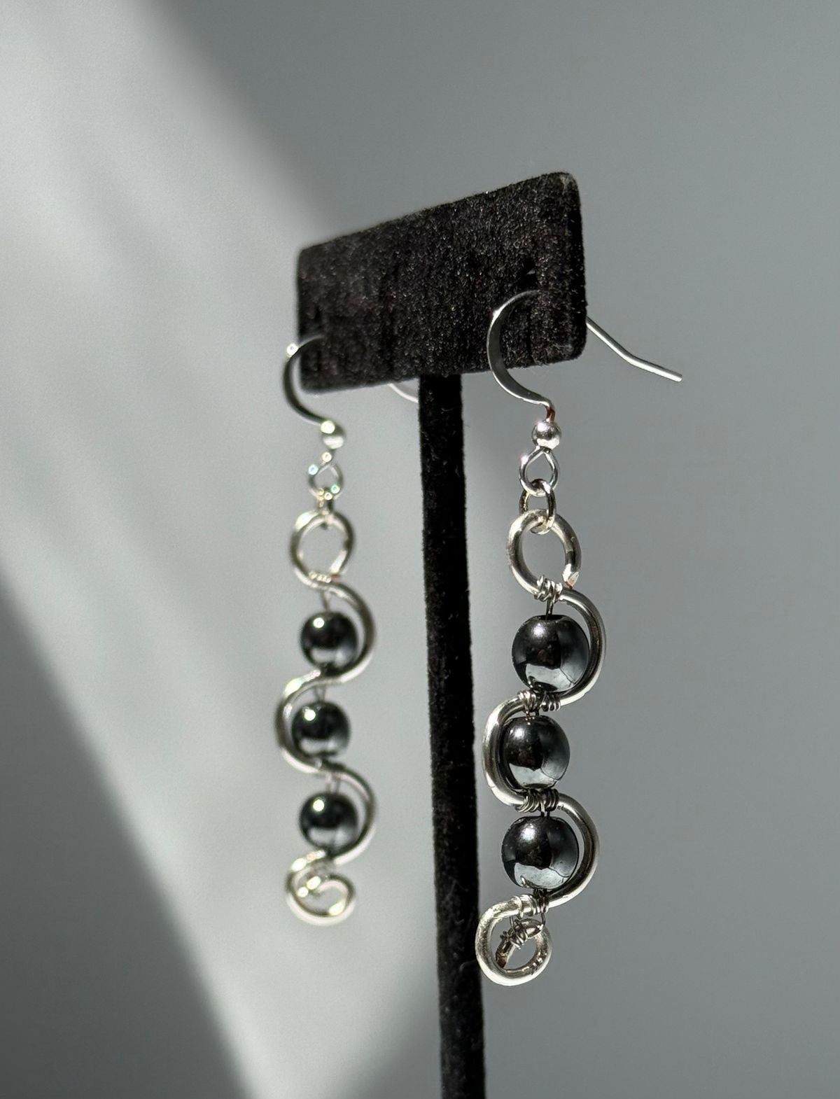 Hematite swirl earrings