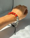 Blue Gray Jade + Red Jasper beaded bracelet