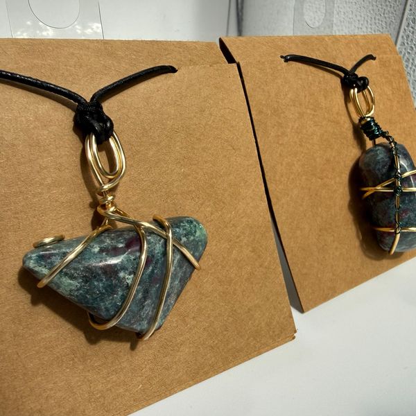 Ruby in Kyanite wire-wrapped with black leather necklace