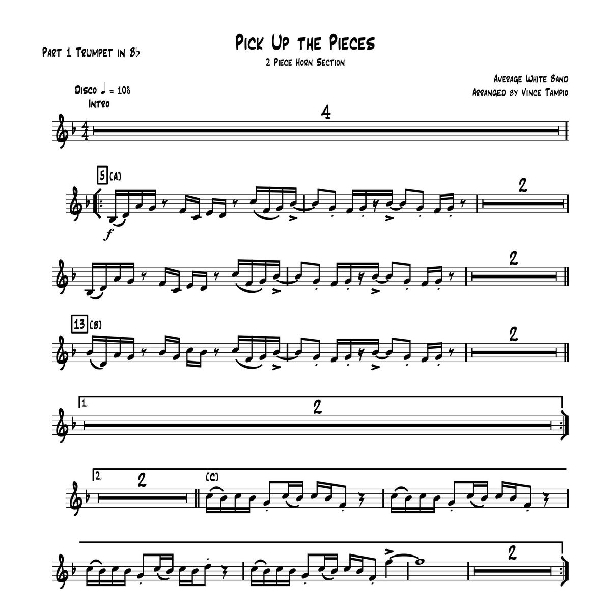 "Pick Up The Pieces" by Average White Band for 2-Piece Horn Section