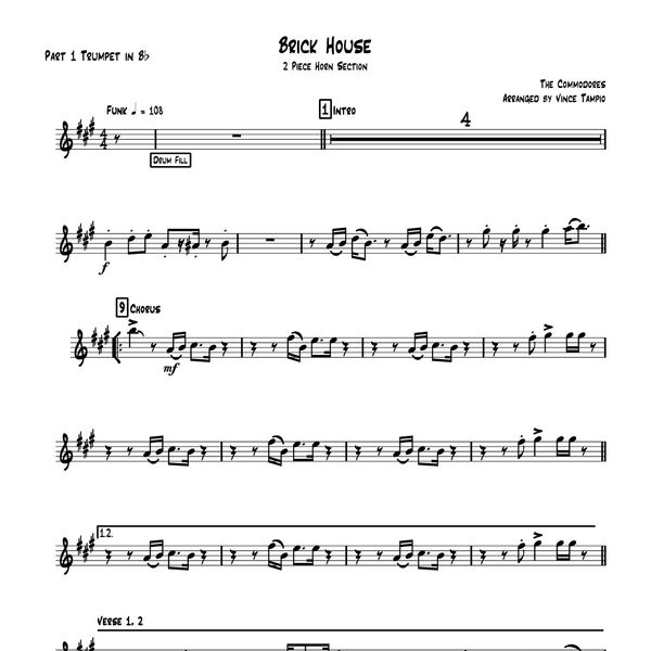 "Brick House" by The Commodores for 2-Piece Horn Section