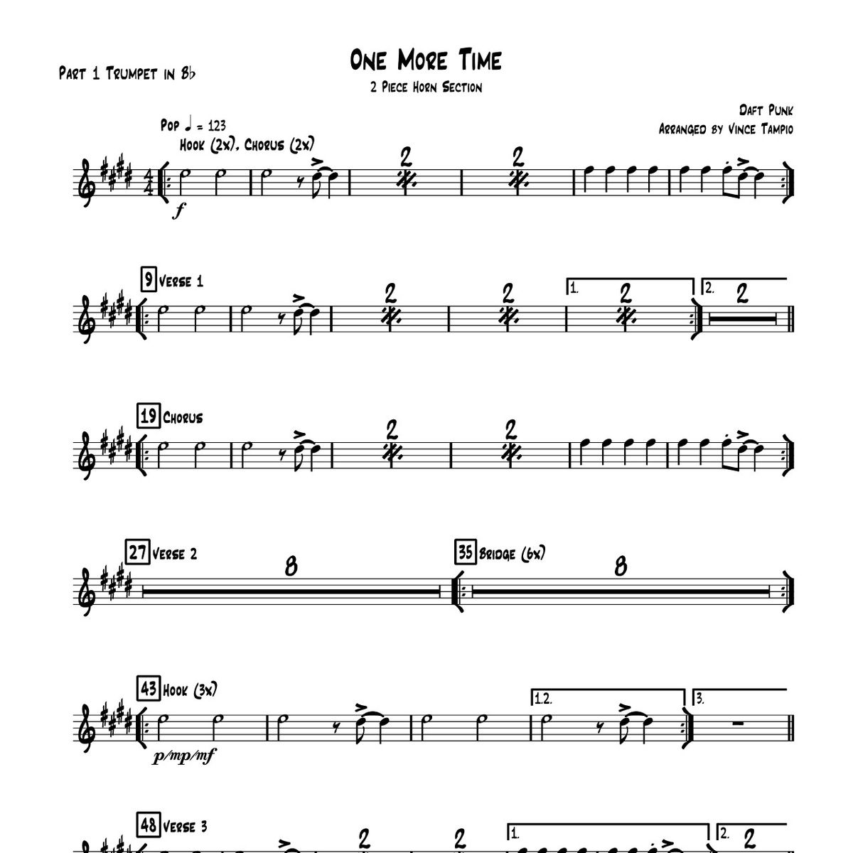 "One More Time" by Daft Punk for 2-Piece Horn Section