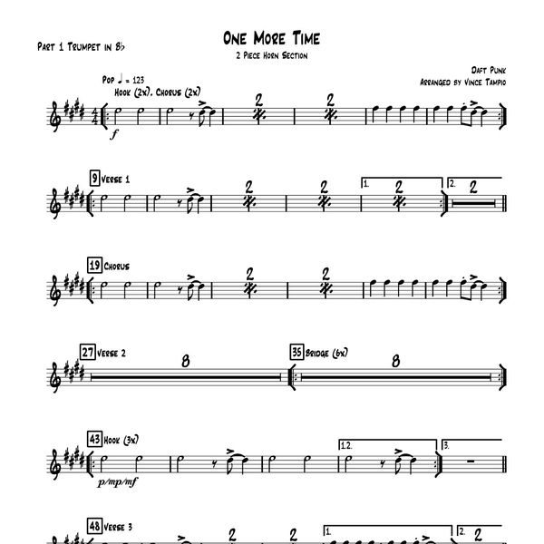 "One More Time" by Daft Punk for 2-Piece Horn Section