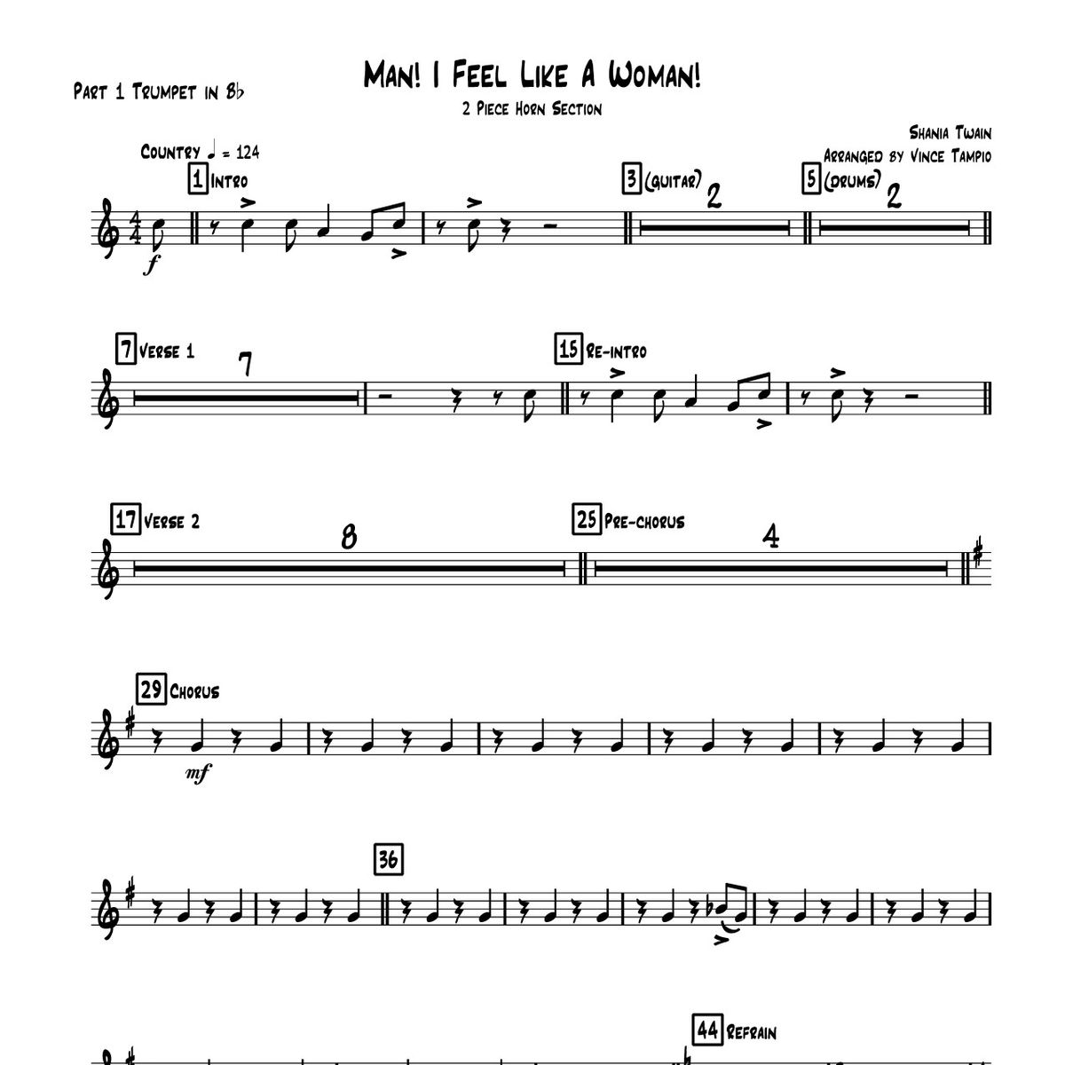 "Man! I Feel Like A Woman!" by Shania Twain for 2-Piece Horn Section