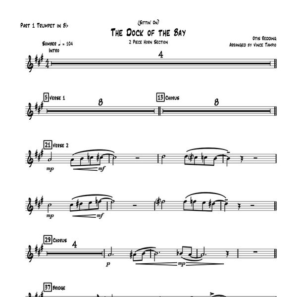 "(Sittin' On) The Dock of the Bay" by Otis Redding for 2-Piece Horn Section