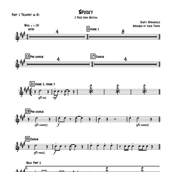 "Spooky" by Dusty Springfield for 2-Piece Horn Section