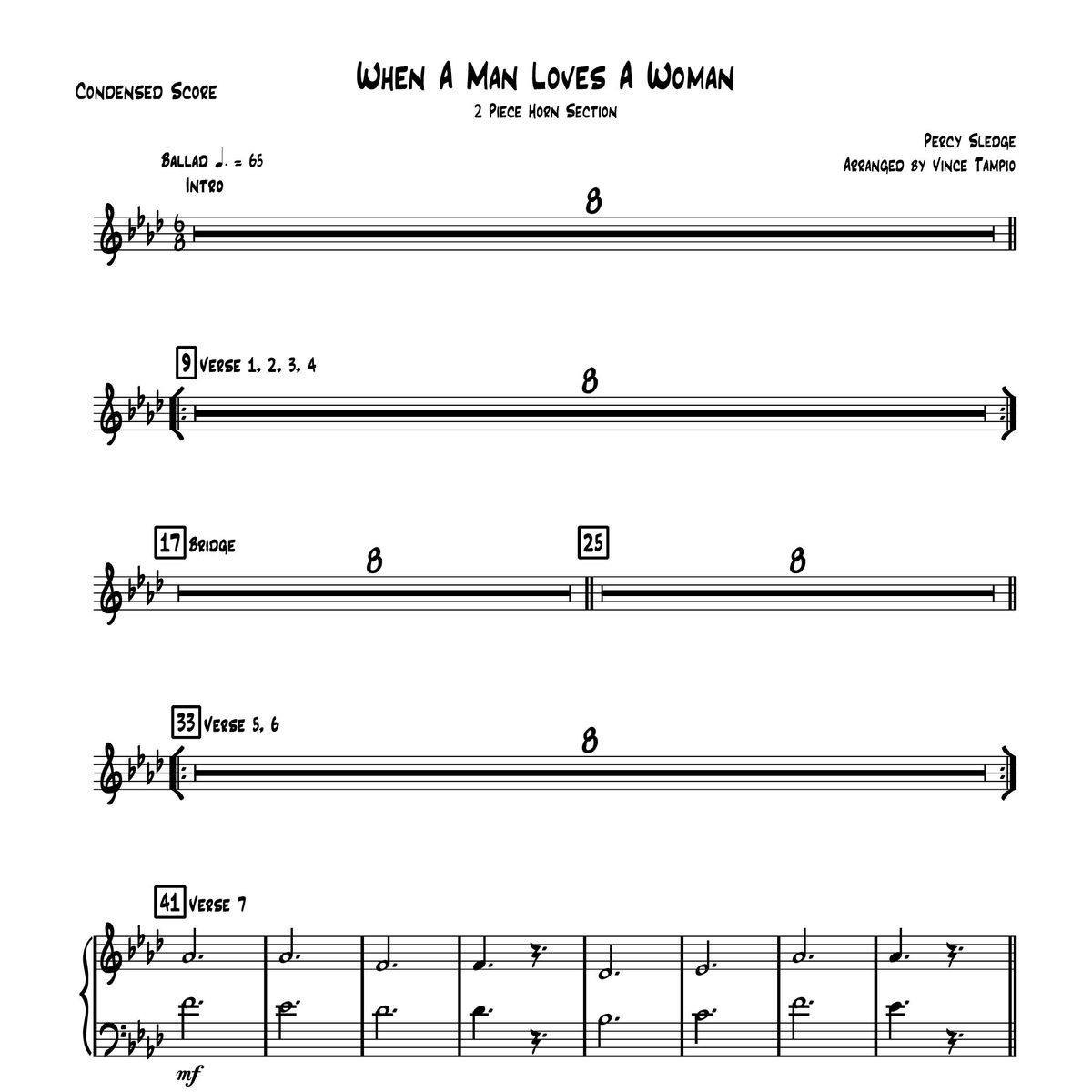 "When A Man Loves A Woman" by Percy Sledge for 2-Piece Horn Section