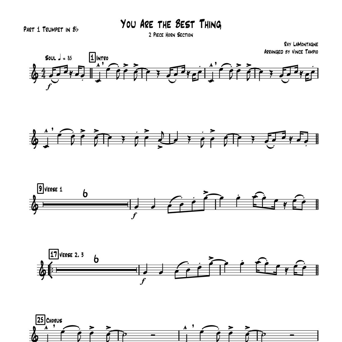 "You Are The Best Thing" by Ray LaMontagne for 2-Piece Horn Section