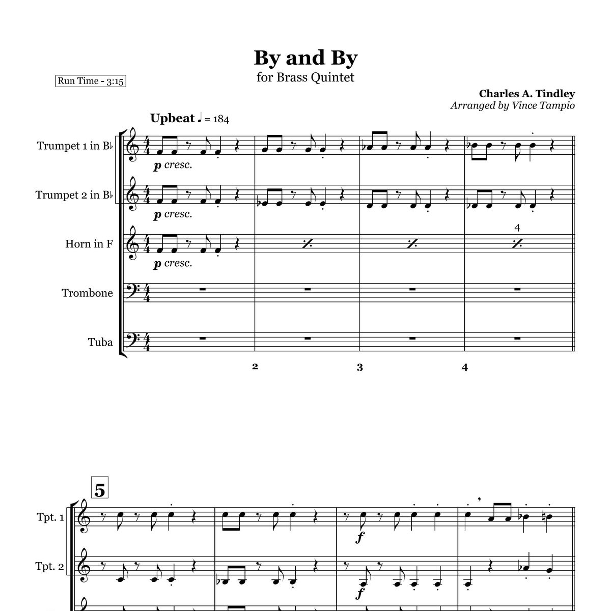 "By and By" for Brass Quintet