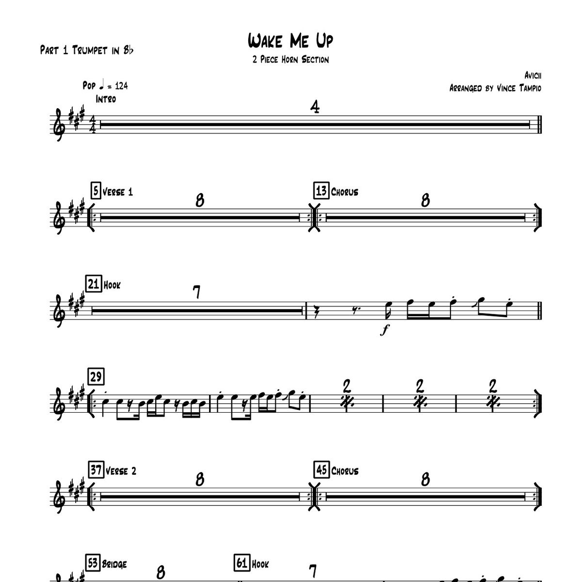 "Wake Me Up" by Avicii for 2-Piece Horn Section