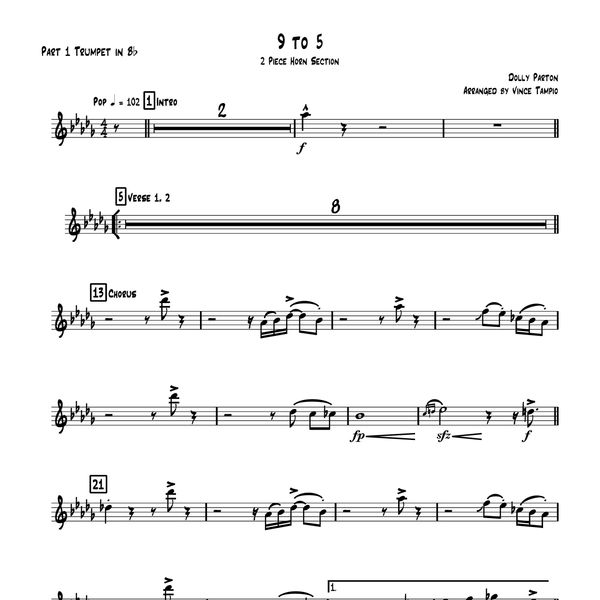 "9 to 5" by Dolly Parton for 2-Piece Horn Section