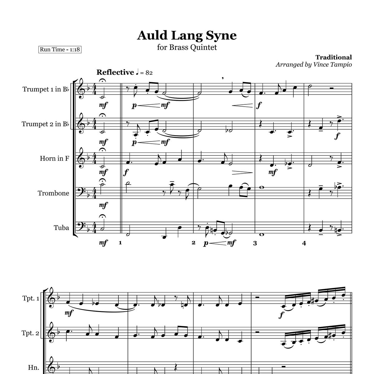 "Auld Lang Syne" for Brass Quintet