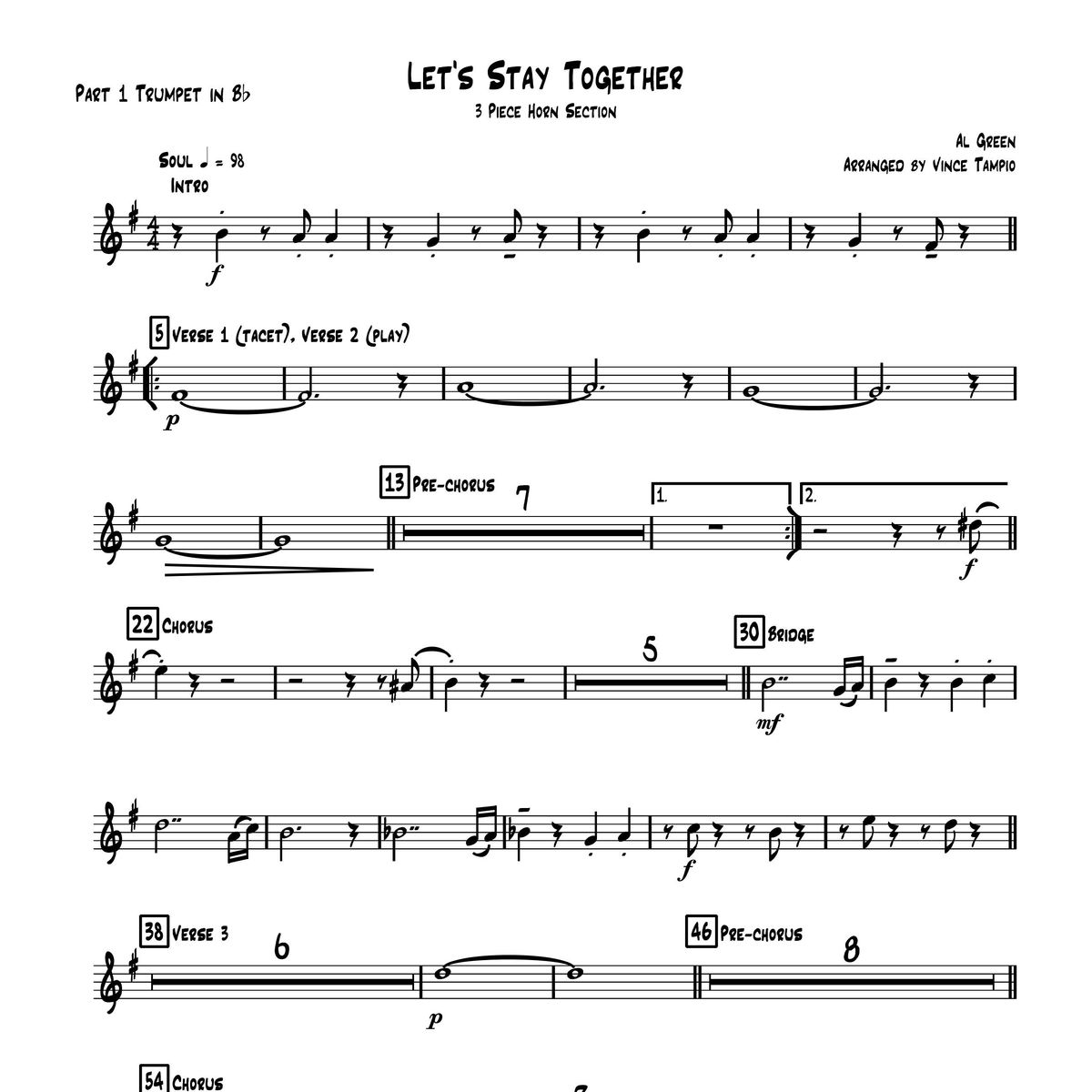 "Let's Stay Together" by Al Green for 3-Piece Horn Section