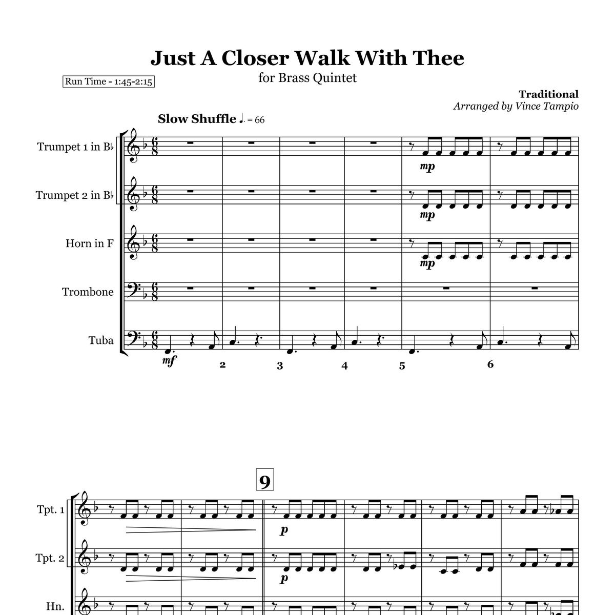 "Just A Closer Walk With Thee" for Brass Quintet