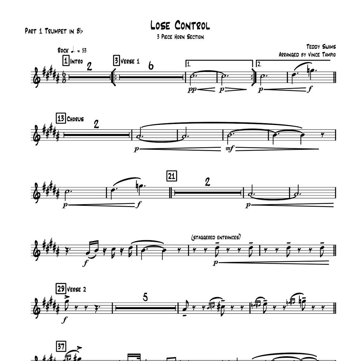 "Lose Control" by Teddy Swims for 3-Piece Horn Section