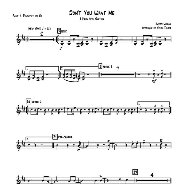 "Don't You Want Me" by The Human League for 3-Piece Horn Section