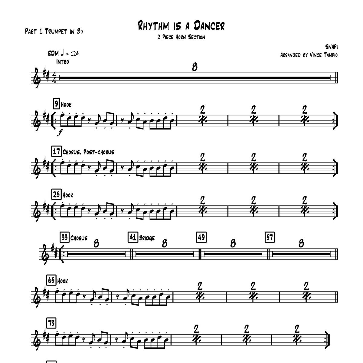 "Rhythm is a Dancer" by SNAP! for 2-Piece Horn Section