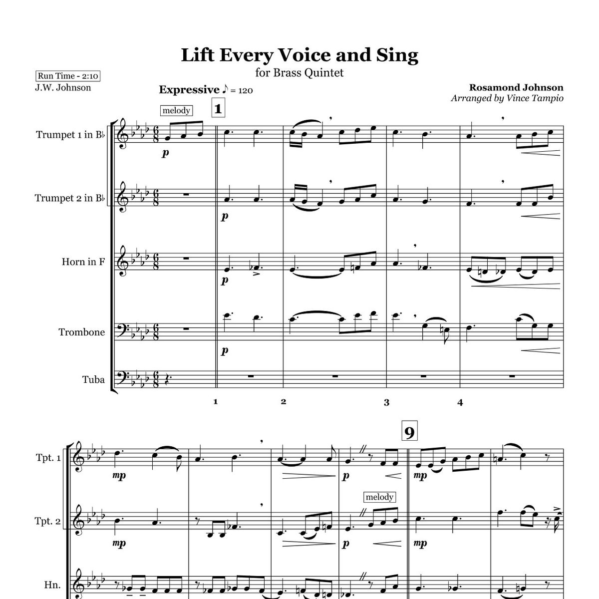 "Lift Every Voice and Sing" for Brass Quintet