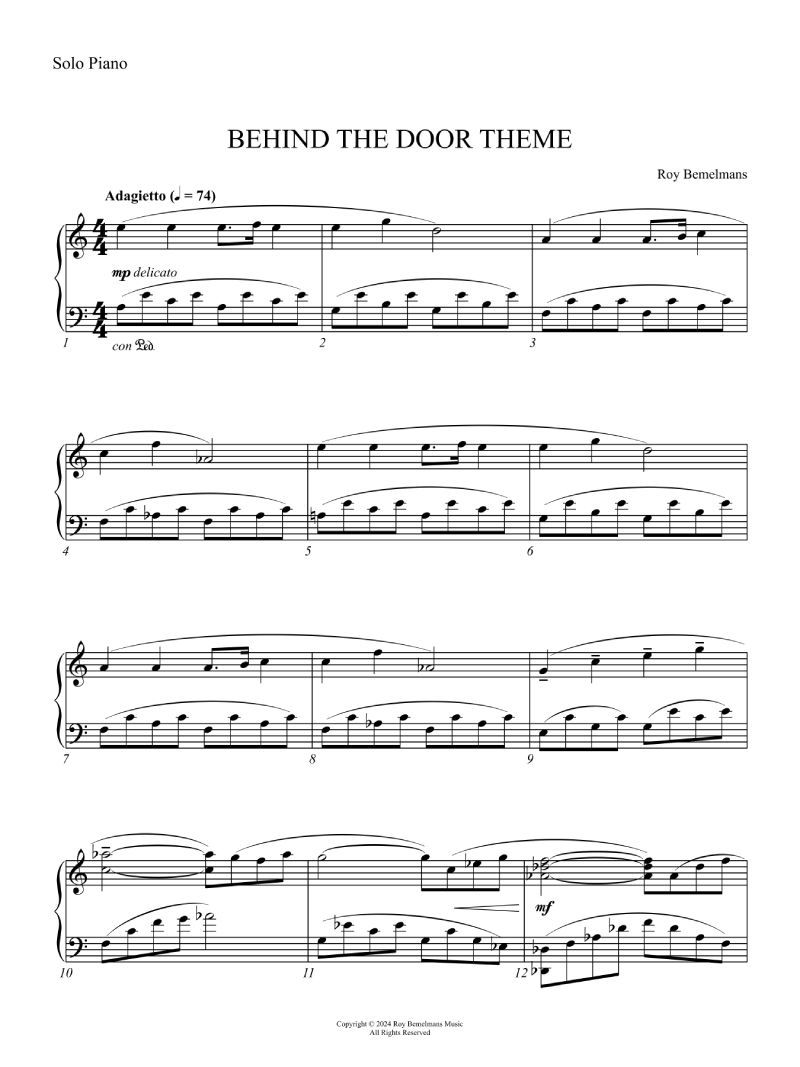 "Behind the Door Theme" for Solo Piano