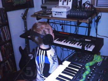 My eldest when he was a wee lad learning how to be like his dad.

