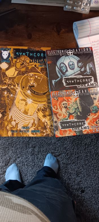 The CD's and comic book for Electronic Saviors Tribute to Jamie Duffy with music from yours truly.
