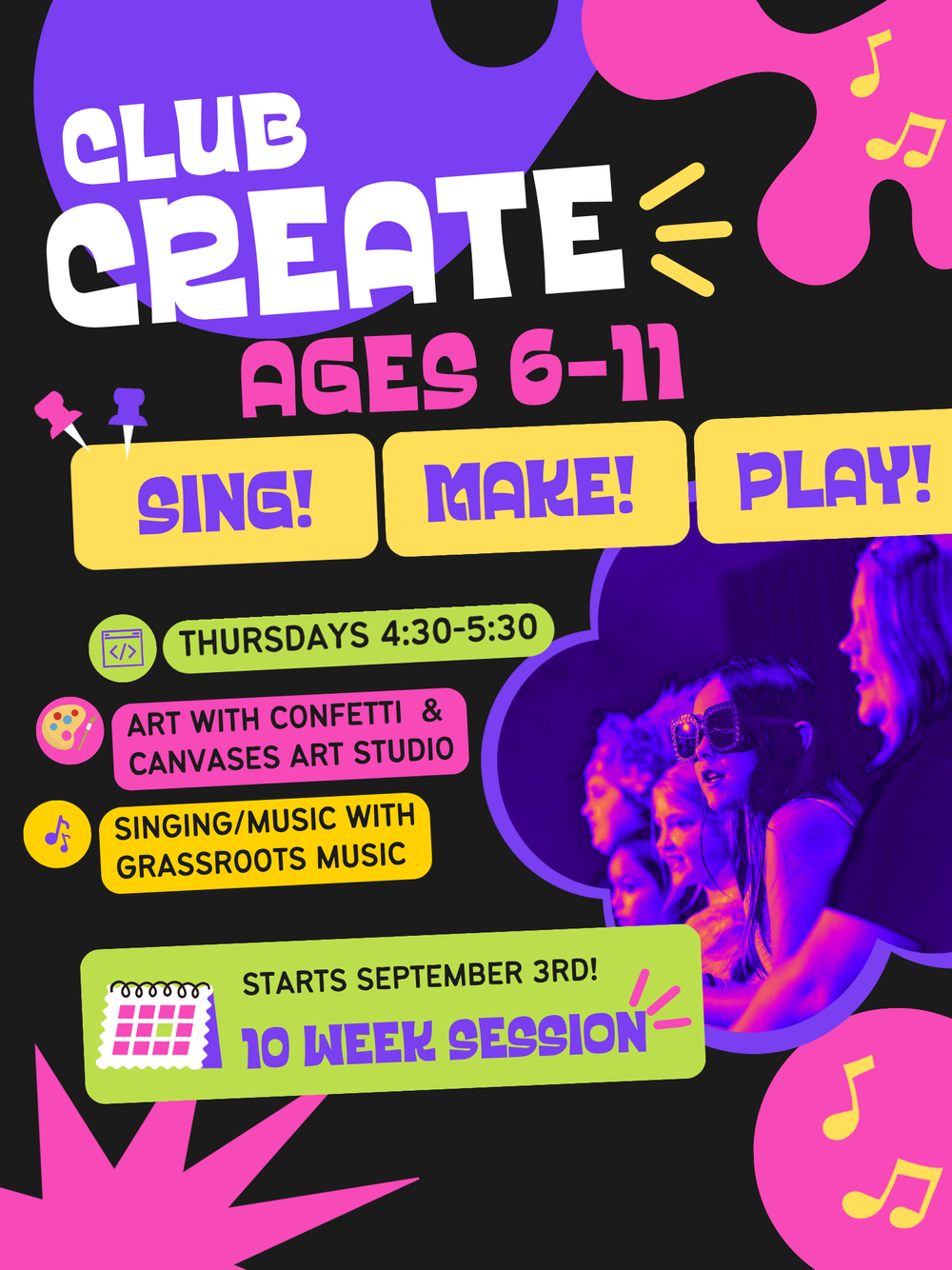 Chorus art create make music kids crafts Lagrange Sharpsburg Newnan Senoia Peachtree city Tyrone Fayetteville coweta county Moreland hogansville grantville homeschool afterschool club voice 