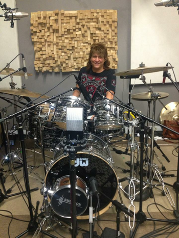 Richie on drums in the studio
