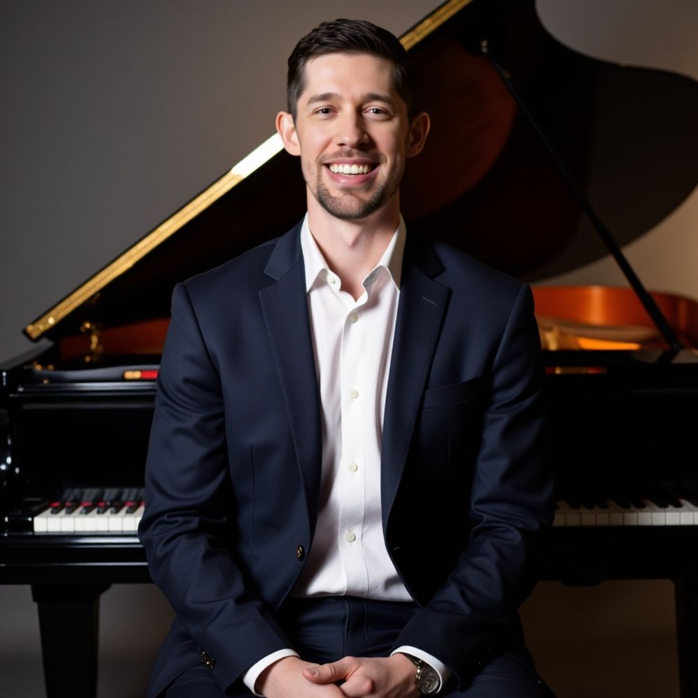 Professional musician portrait of Joshua Symborski at the piano