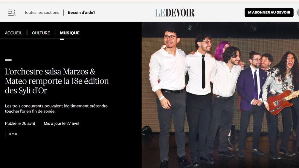 Article dans Le devoir. MARZOS & MATEO remporte la 18e édition des Syli d'Or