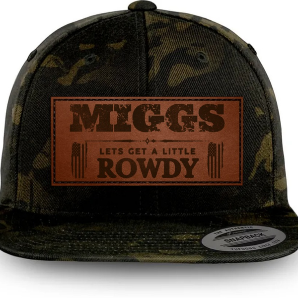 MIGGS ROWDY (Snapback) Leather Patch Hat - Camo