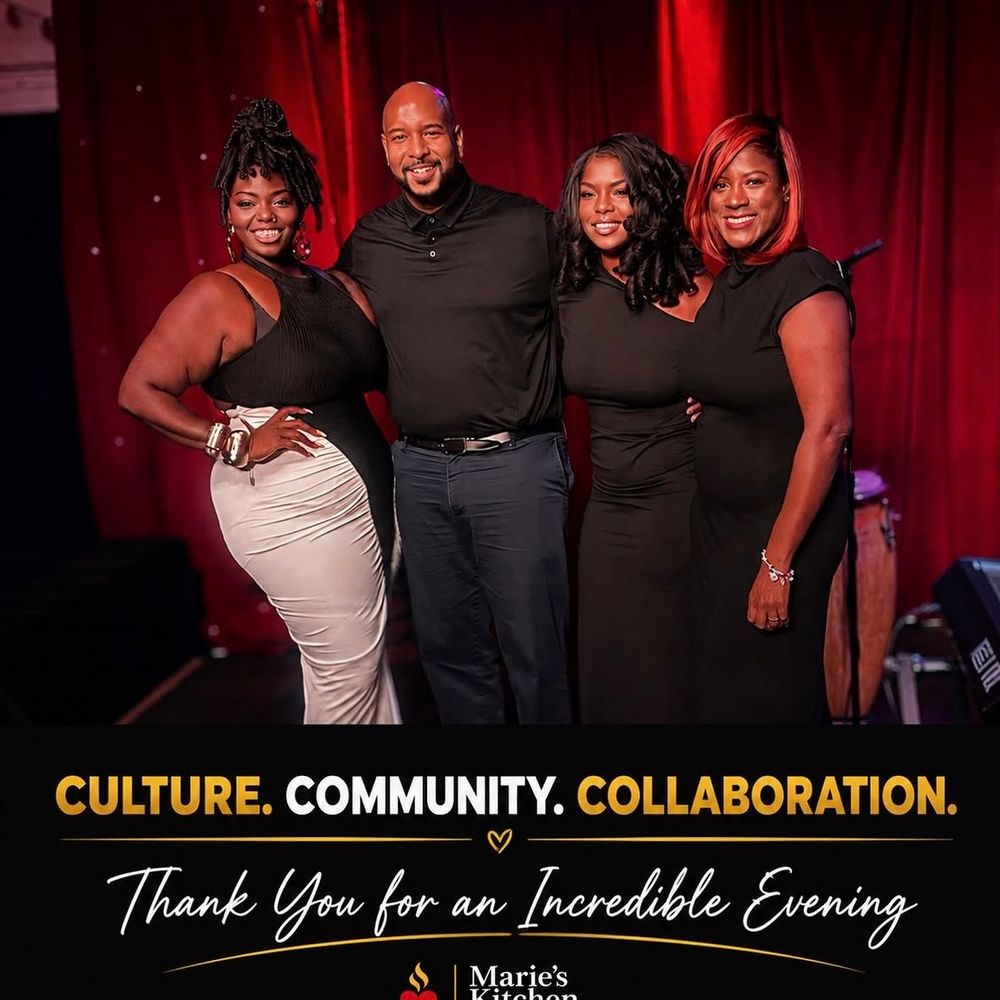 Philippe Bonhomme donates a a percentage of his ticket sales to Maries Kitchen of Love. Pictured Left to right: Melinda Jules, Philippe Bonhomme, Angela Asse, Dr. Nadine Lucate