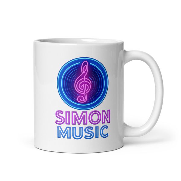 Simon Music Neon White Glossy Mug