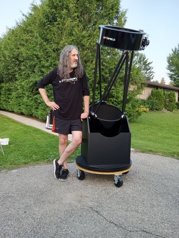 "Fluffy", Steve's third telescope, a Starfield Optics Truss 16. This was taken in July 2023, right after first assembly.
