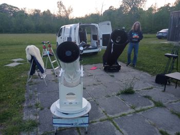 On "just for ourselves" nights, this is our favourite spot: the E.S.Fox Observatory, operated by our club, the Bluewater Astronomical Society. Dark sky, electricity if we need it, and a red-lit room where we can warm up, drink coffee, check books and star-charts and hang out with other astronomers.
The actual observatory is out-of-shot to the right, and is a very impressive structure with a roll-off roof and several pier-mounted telescopes.
