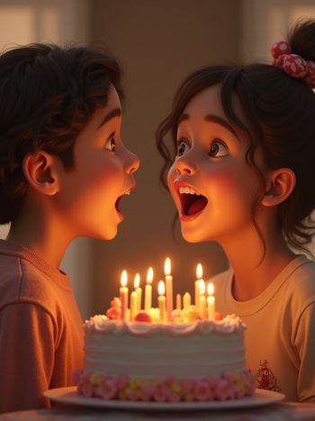 Children celebrating a birthday.
