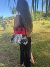 Home sewn hand bag - red & black