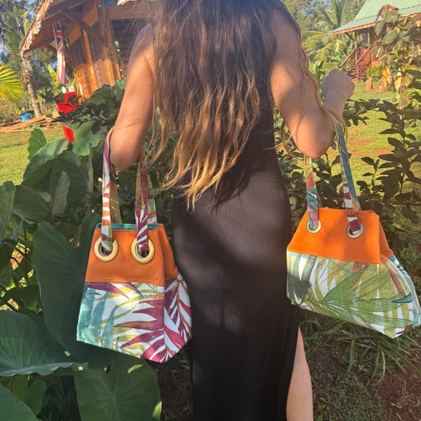 Home sewn hand bag - orange 