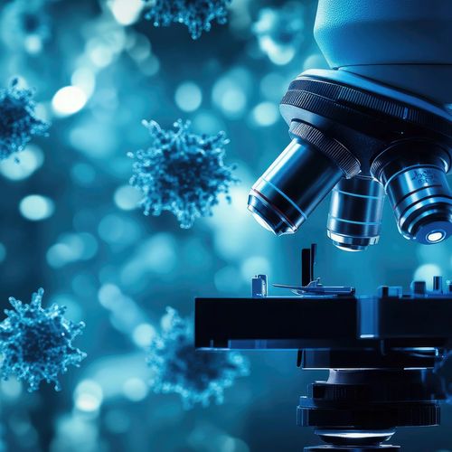 Microscope image representing science informed standards and controlled ozone technology used in sanitizing and disinfecting systems