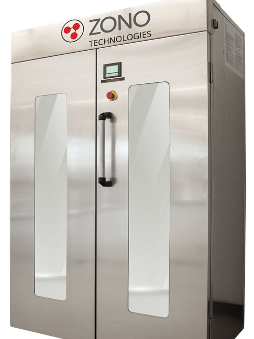 ZONO™ double door double deep disinfecting and sanitizing cabinet for high volume fitness facilities processing bulky athletic equipment
